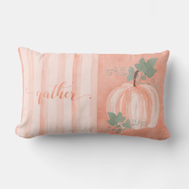 Autumn - WC Gather Word Art with Pumpkin Lumbar Pillow (Front)