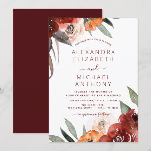 Autumn Wedding Burgundy Floral Invitation