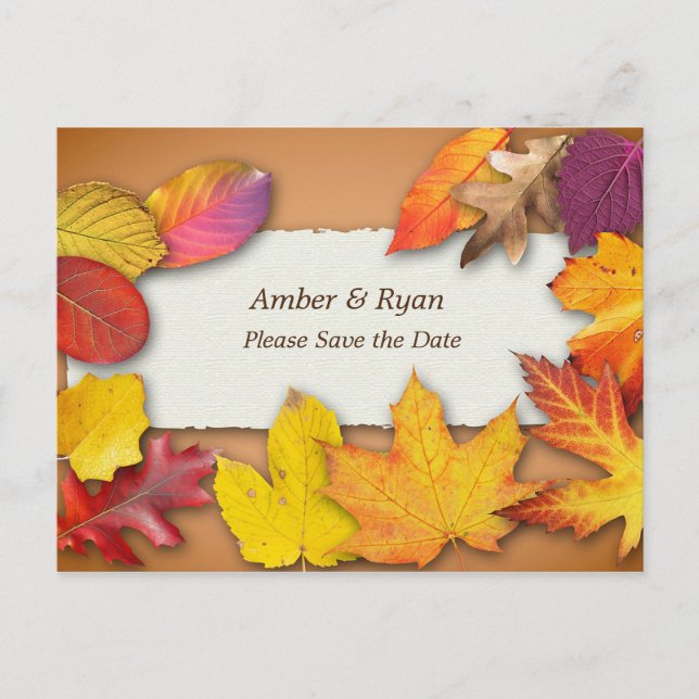 Autumn Wedding, Fall Colours, Save the Date Postcard (Front)