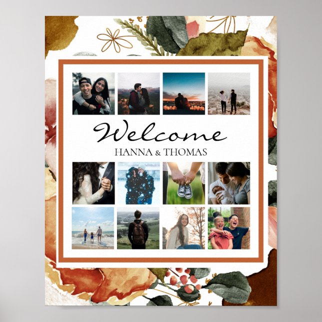 Autumn Wedding Fall Watercolor Floral Welcome Sign (Front)