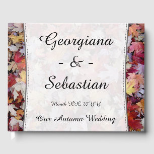 Autumn Wedding Fallen Leaves + Customized Names Guest Book