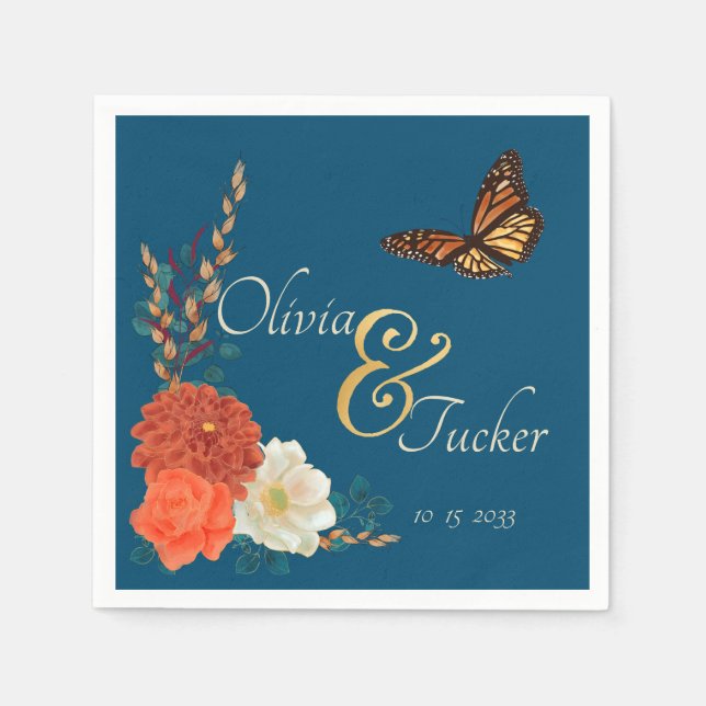 Autumn Wedding Floral Butterfly Custom Napkin (Front)