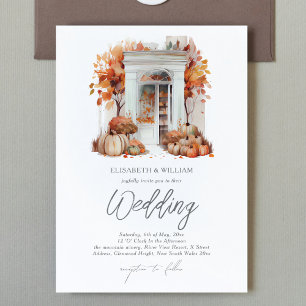 Autumn Wedding Front Door Pumpkin  Invitation