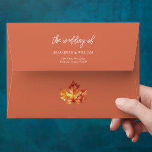 Autumn Wedding Orange Leaf Personalized Envelope