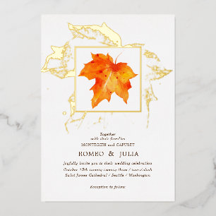 Autumn Wedding Orange Watercolored Maple Leaf
