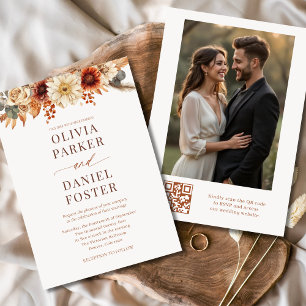Autumn Wedding QR Code Photo Fall Floral Invitation