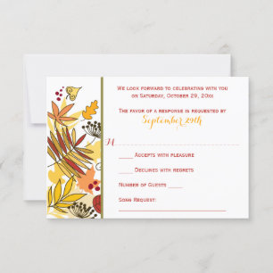 Autumn Wedding RSVP Card   Leaves, Seeds, Berries