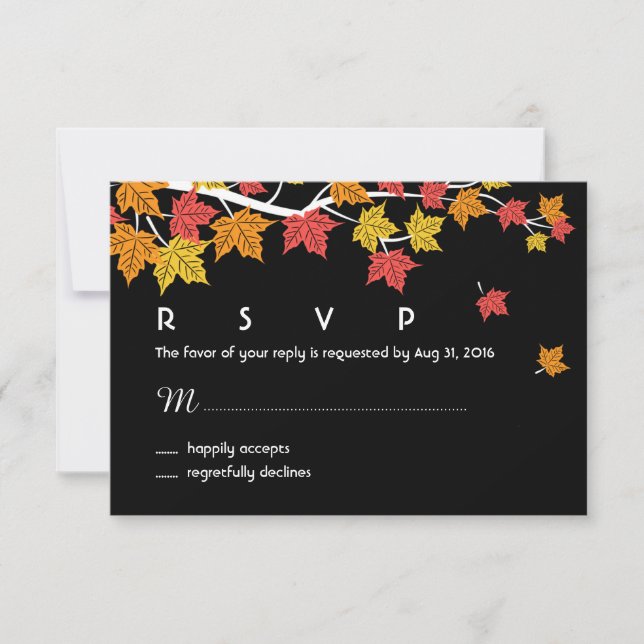 Autumn Wedding RSVP Card with Maple Leaves Falling (Front)