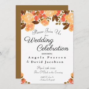 Autumn Wedding Watercolor Flowers Fall Colours Invitation