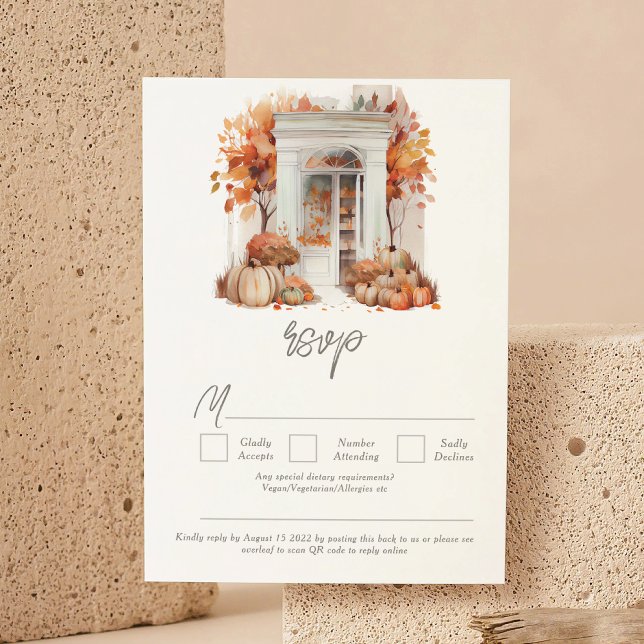 Autumn Wedding White Front Door QR Code RSVP Card (Creator Uploaded)