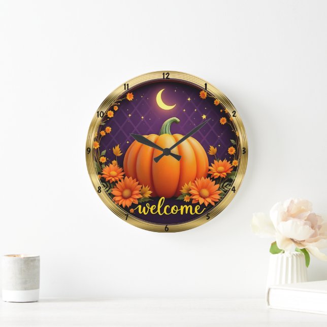 Autumn Welcome Clock: Pumpkin Moonlight Sydney Large Clock (Home)