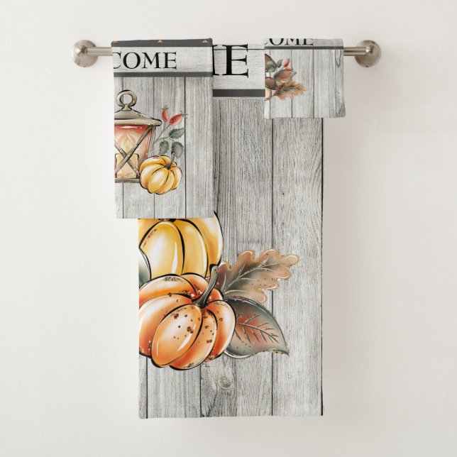 Autumn Welcome, Fall and Thanksgiving Bath Towel Set (Insitu)