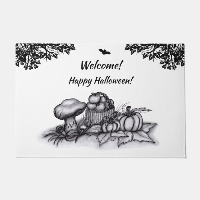 Autumn , Welcome! Happy Halloween! Doormat (Front)