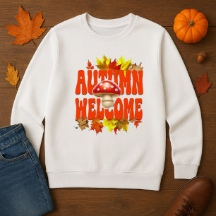 Autumn Welcome Mushroom & Leaves Design  T-Shirt