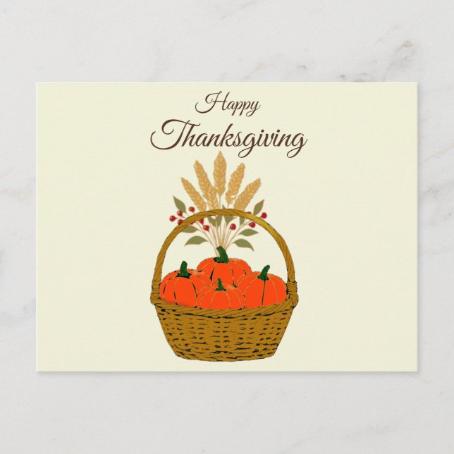 Autumn Wheat and Pumpkin Basket Postcard (Front)