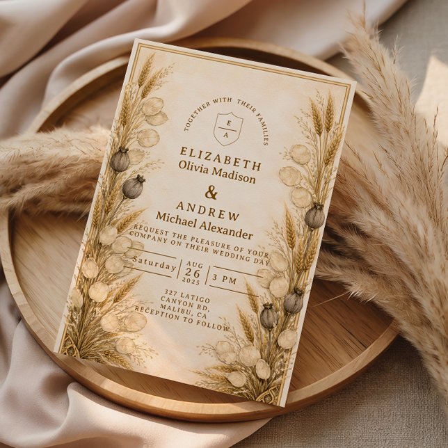 Autumn Wheat Botanical Wedding Invitation (Creator Uploaded)