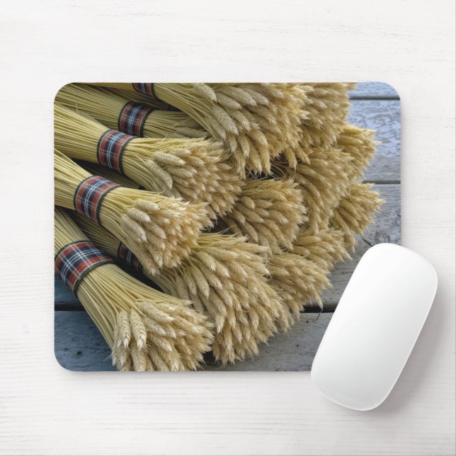 Autumn Wheat Bundled With Plaid Ribbons Mouse Pad (With Mouse)