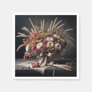 Autumn Wheat Stalks and Mum Bouquet  Napkin