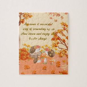 Autumn Whimsy: Hedgehogs in a Cozy Forest Jigsaw Puzzle