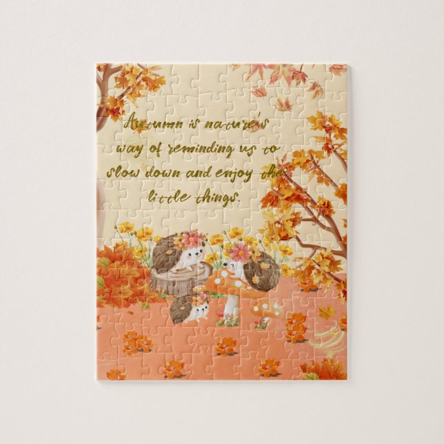 Autumn Whimsy: Hedgehogs in a Cozy Forest Jigsaw Puzzle (Vertical)