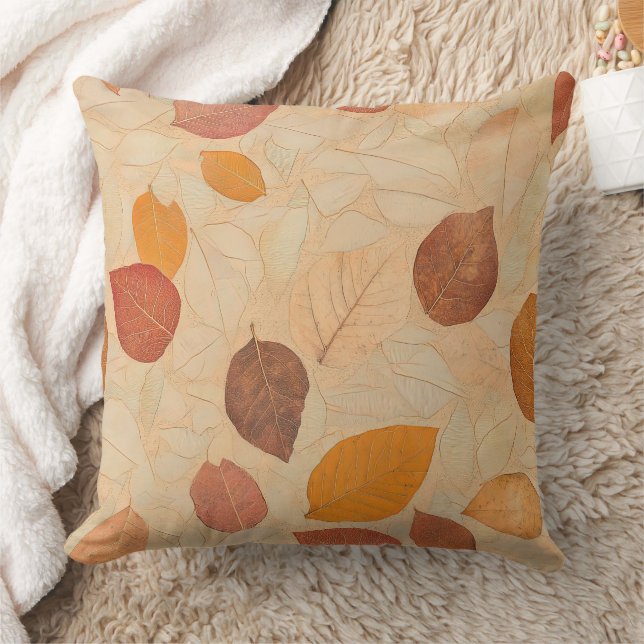 Autumn Whisper - Fall Leaves in Warm Earth Tones 2 Throw Pillow (Blanket)