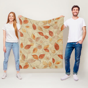 Autumn Whisper - Fall Leaves in Warm Earth Tones Fleece Blanket