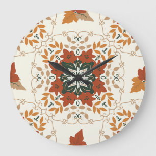 Autumn Whispers: Floral Geometric Blend Large Clock