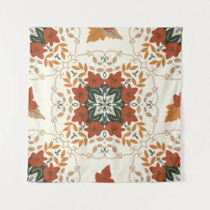 Autumn Whispers: Floral Geometric Blend Tapestry
