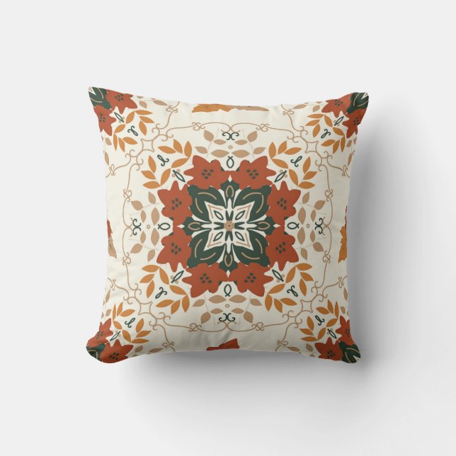 Autumn Whispers: Floral Geometric Blend Throw Pillow (Front)