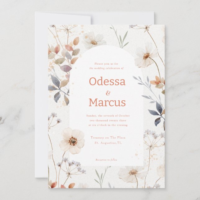 Autumn White Floral Wedding Invitation (Front)