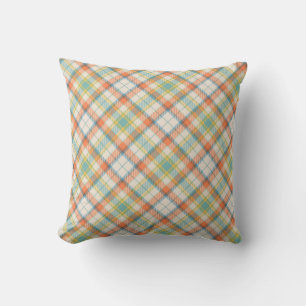 Autumn White, Orange & Blue Plaid Throw Pillow