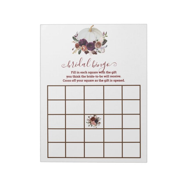 Autumn White Pumpkin Fall in Love Bingo Notepad (Rotated)