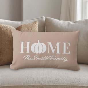 Autumn White Pumpkin Family Name Pink Lumbar Pillow