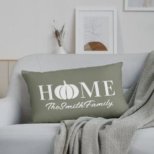 Autumn White Pumpkin Family Name Sage Lumbar Pillow