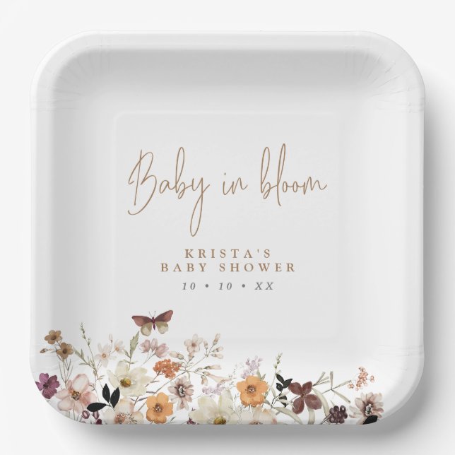 Autumn Wild flowers Baby In Bloom Baby Shower Paper Plate (Front)