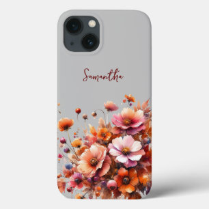 Autumn Wild Flowers Brown Rose Personalized Name iPhone 13 Case
