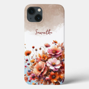 Autumn Wild Flowers Brown Rose Personalized Name iPhone 13 Case