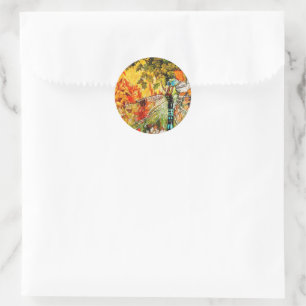 Autumn Wild Forest Dragon Fly Classic Round Sticker
