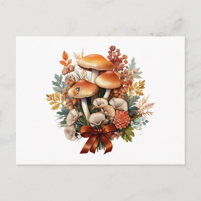 Autumn Wild Mushrooms and Leaves Forest Collage Holiday Postcard (Front)