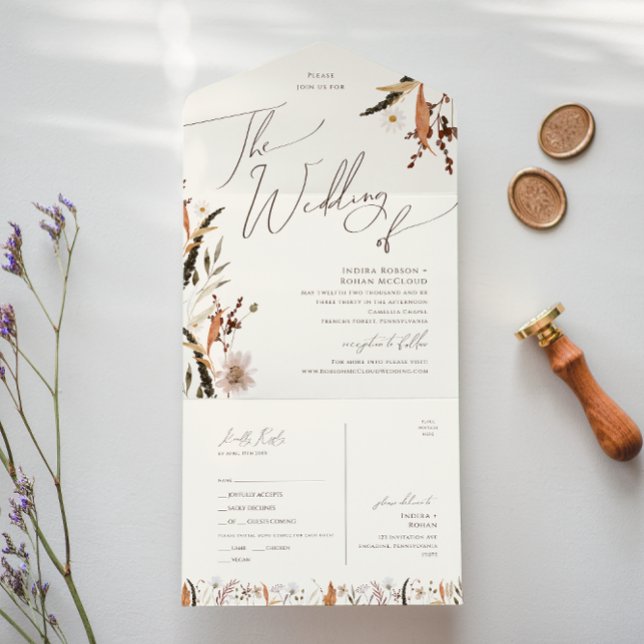 Autumn Wildflower Beige Wedding Of Seal and Send All In One Invitation (Creator Uploaded)