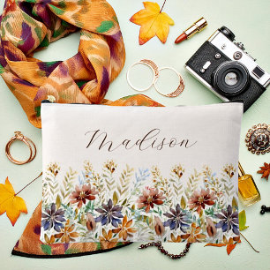Autumn wildflower border personalized accessory pouch