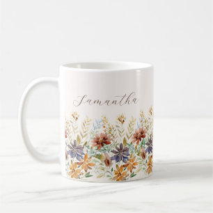 Autumn wildflower border personalized coffee mug