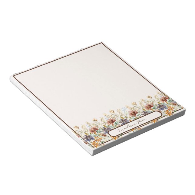Autumn wildflower border personalized notepad (Angled)