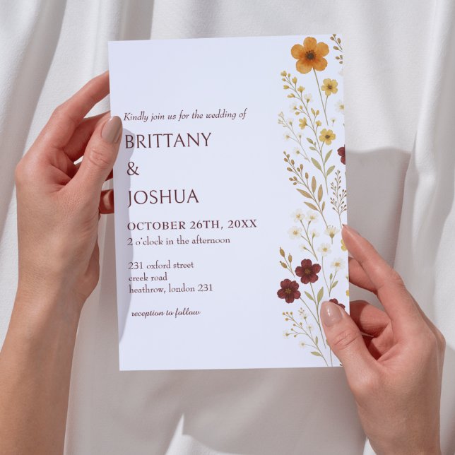 Autumn Wildflower Elegant Boho Wedding Invitation (Creator Uploaded)