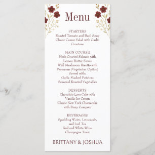 Autumn Wildflower Elegant Boho Wedding Menu