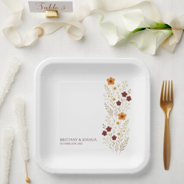 Autumn Wildflower Elegant Boho Wedding  Paper Plate (Wedding)