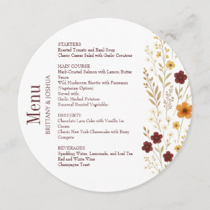 Autumn Wildflower Elegant Boho Wedding Round  Menu