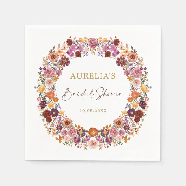 Autumn Wildflower Garden Wreath Bridal Shower Napkin (Front)