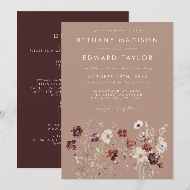 Autumn Wildflower Meadow All In One Wedding Invitation (Front/Back)