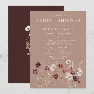 Autumn Wildflower Meadow Taupe Bridal Shower Invitation